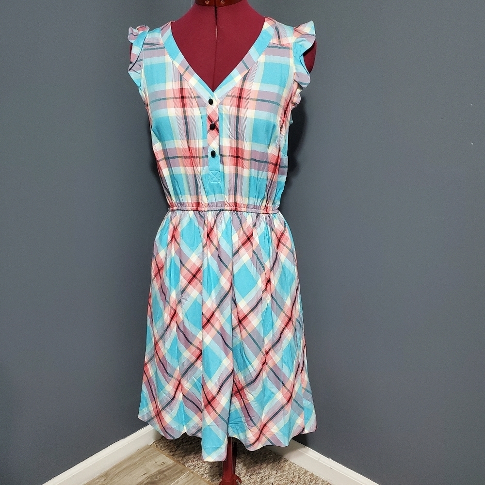 Kensie Plaid House Dress Pink Blue Size Small
